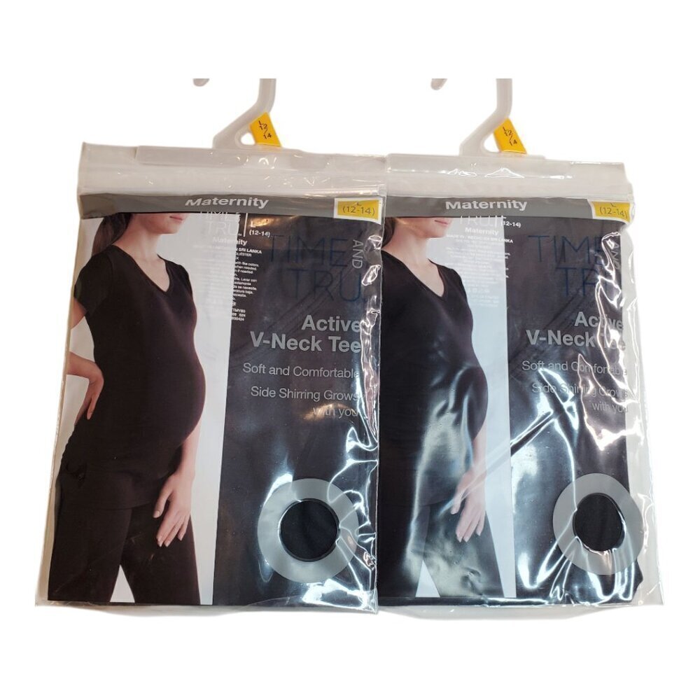 2 TIME & TRU Maternity T-Shirts Active V-Neck Stretch SZ L (12-14)
